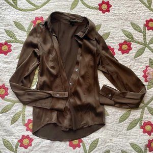 Theory Silk Collared Brown Long sleeve top